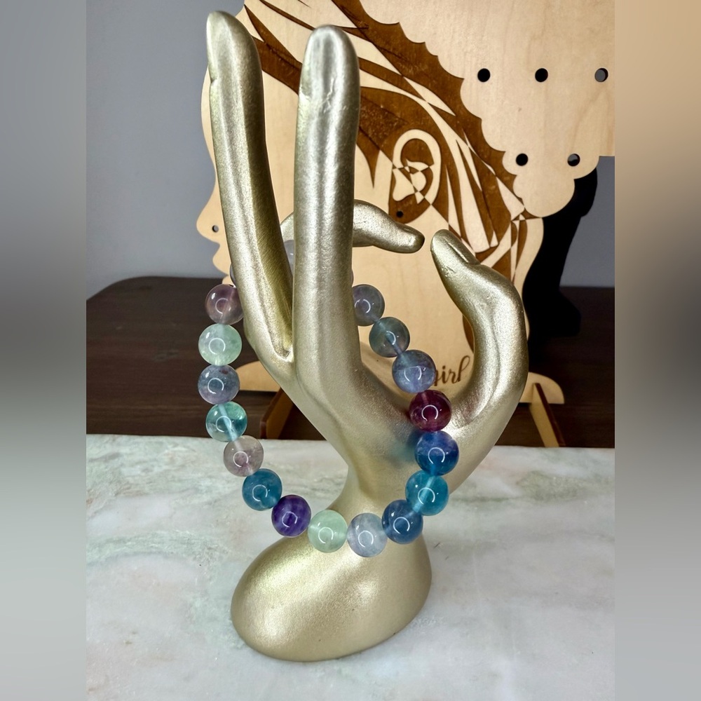 Rainbow Fluorite Gemstone Stone of Intuition Bracelet 10mm